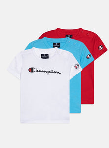 x3 – Pack Kinder T-Shirt Weiß/Türkis/rotes LittleRun Champion